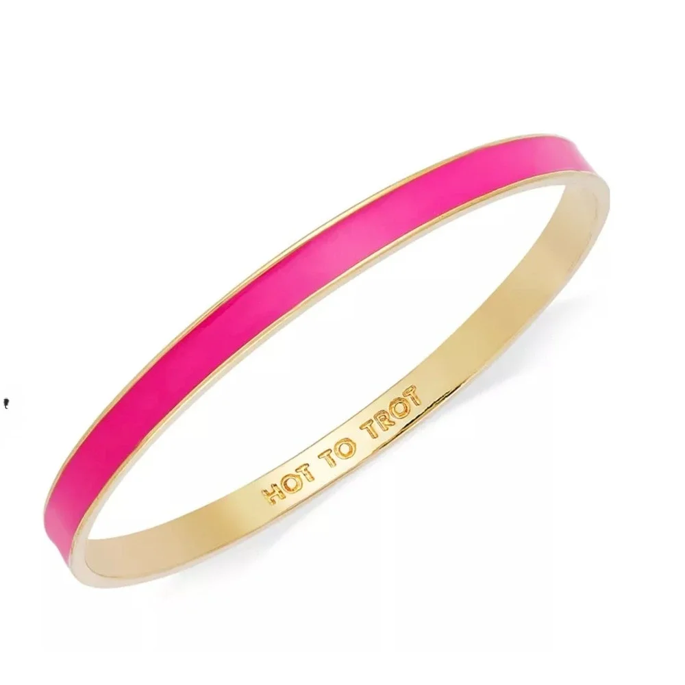 Kate Spade "Hot to Trot" Pink Gold Skinny‎ Bangle Bracelet Idiom - Picture 3 of 13